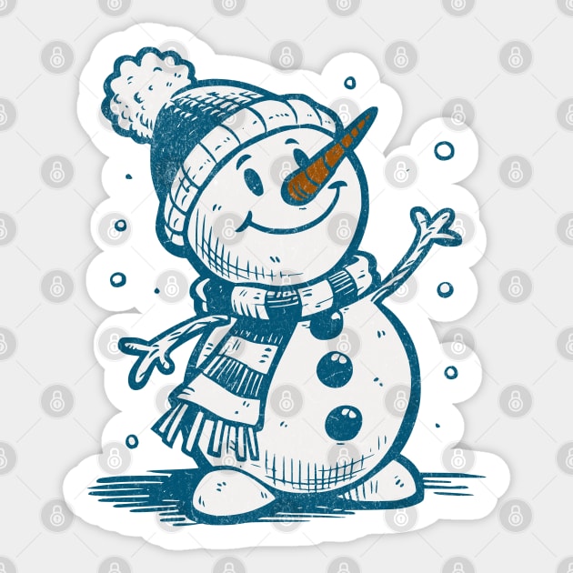 Cute Retro Snowman Winter Cartoon Cozy Seasonal Art Sticker by Yesteeyear
